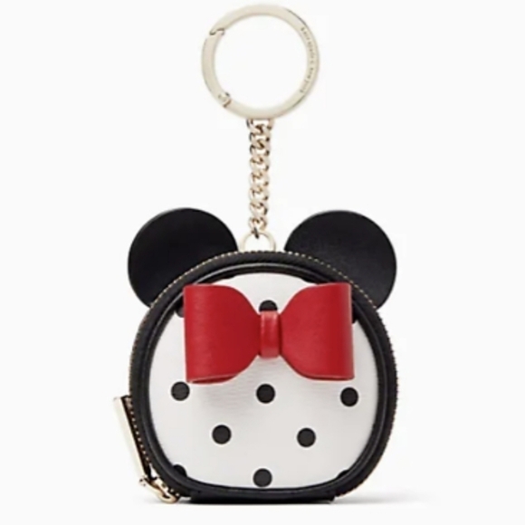 Kate Spade X Disney Minnie Mouse Coin Purse Key Fob Red Bow Polka Dot Bag Charm - Picture 2 of 15